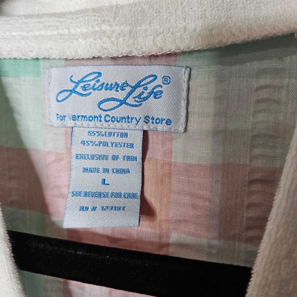 Leisure Life Vermont Country Store Pastel Plaid Seersucker Zip Front Robe L NEW - Picture 2 of 5
